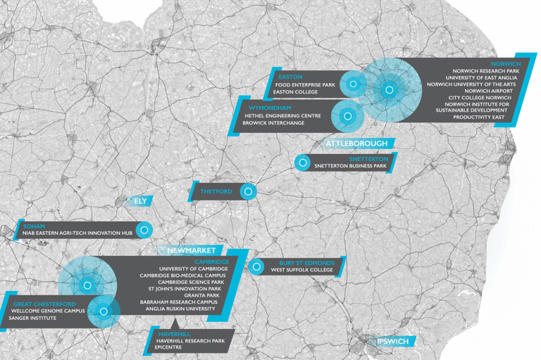 Cambridge Norwich Tech Corridor Location Map